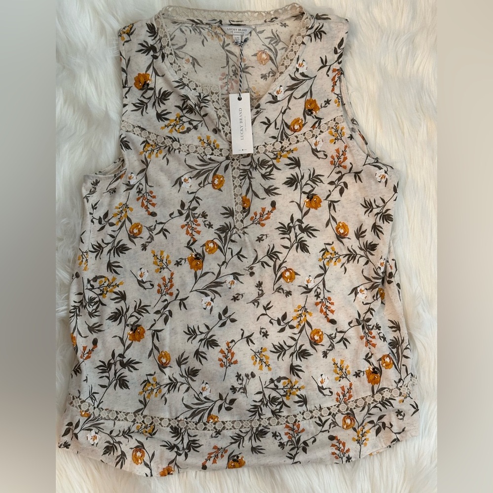 NWT Lucky Brand Floral Tank Top in Cream and Orange